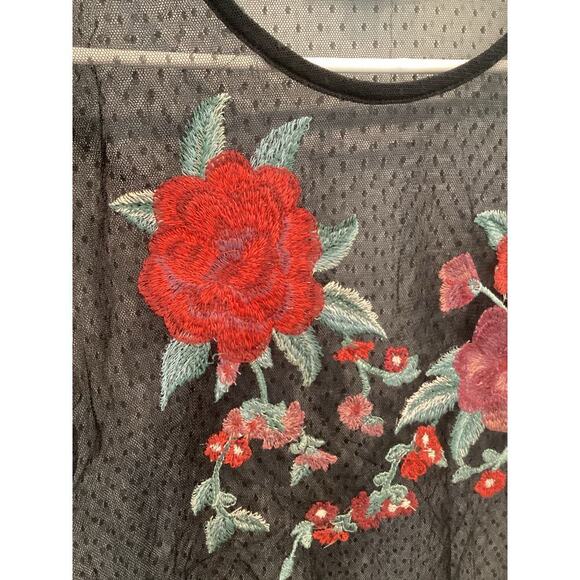 American Eagle Womens Sheer Shirt M Whimsigoth Swiss Dot Rose Embroidered Y2K - Picture 6 of 9